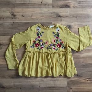 Zara Floral Embroidered Babydoll Top